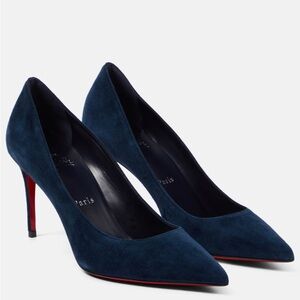 Christian Louboutin Kate 85mm navy suede pointed-toe power pumps